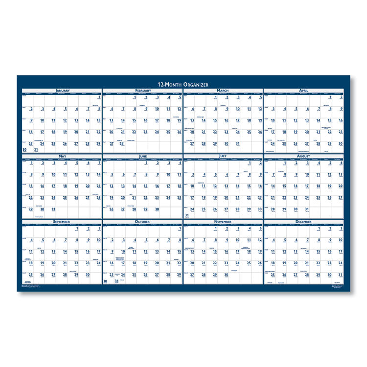 Recycled Yearly Reversible Wall Calendar Non-Laminated, 24 x 37, White/Blue Sheets, 12-Month (Jan to Dec): 2025