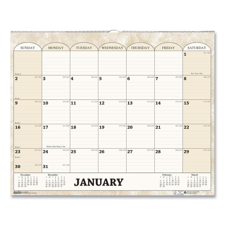 Recycled Monthly Horizontal Wall Calendar, Marble Stone Artwork, 14.88 x 12, White/Sand Sheets, 12-Month (Jan to Dec): 2025