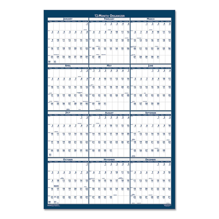 Recycled Yearly Reversible Wall Calendar Non-Laminated, 24 x 37, White/Blue Sheets, 12-Month (Jan to Dec): 2025