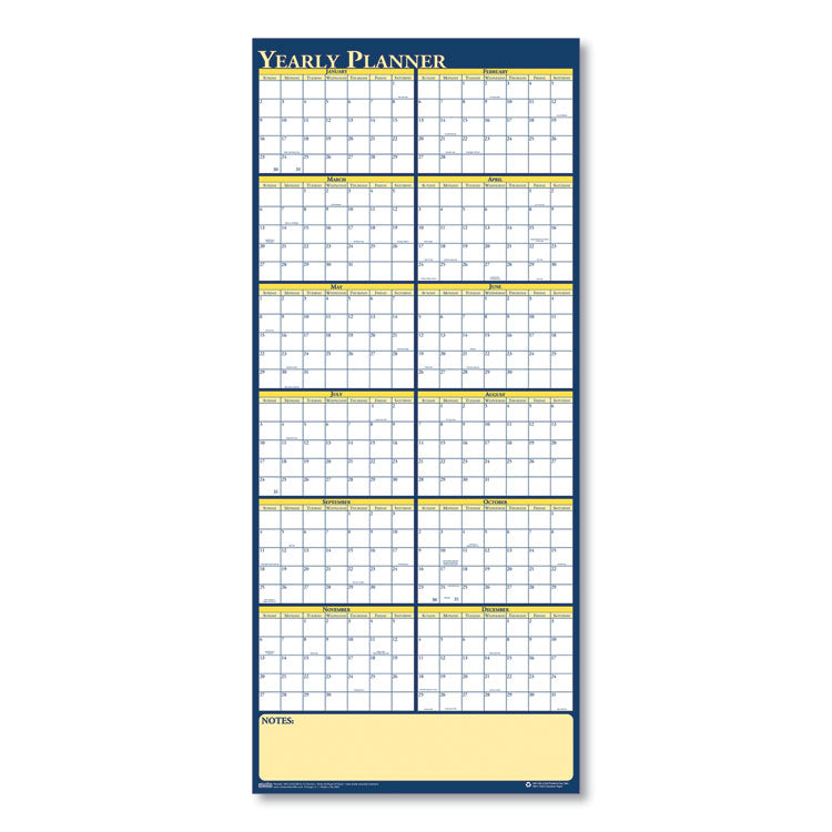 Recycled Reversible Yearly Wall Planner, 60 x 26, White/Blue/Yellow Sheets, 12-Month (Jan to Dec): 2025