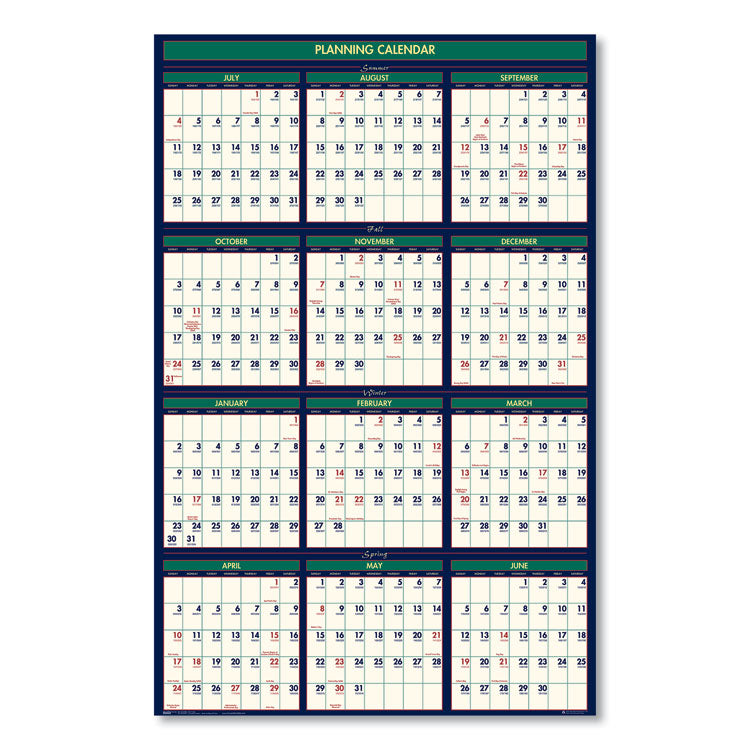 Four Seasons Business/Academic Recycled Wall Calendar, 24 x 37, 12-Month (July-June): 2025-2026, 12-Month (Jan to Dec): 2026
