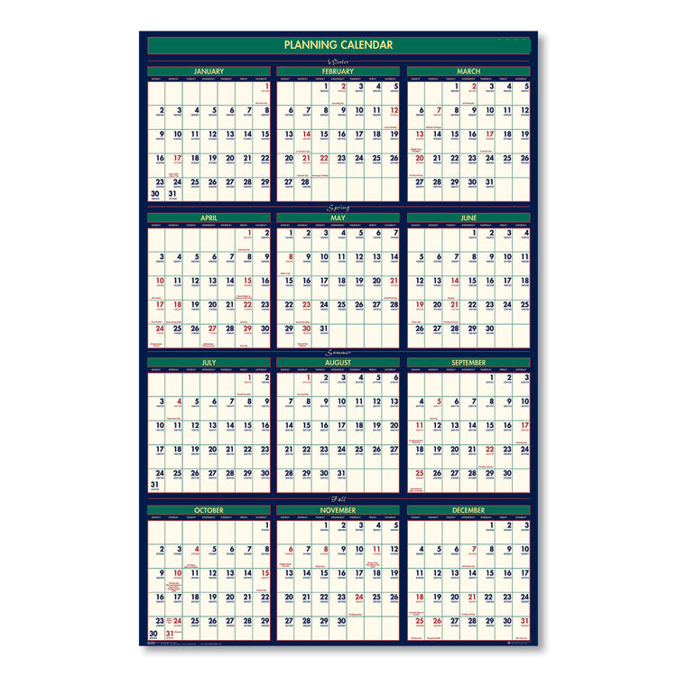 Four Seasons Business/Academic Recycled Wall Calendar, 24 x 37, 12-Month (July-June): 2025-2026, 12-Month (Jan to Dec): 2026