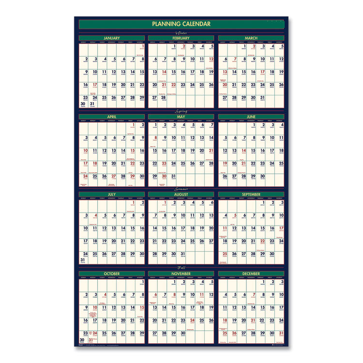 Four Season Erasable Business/Academic Recycled Wall Calendar, 24 x 37, 12-Month(July-June): 2025-26, 12-Month(Jan-Dec): 2026