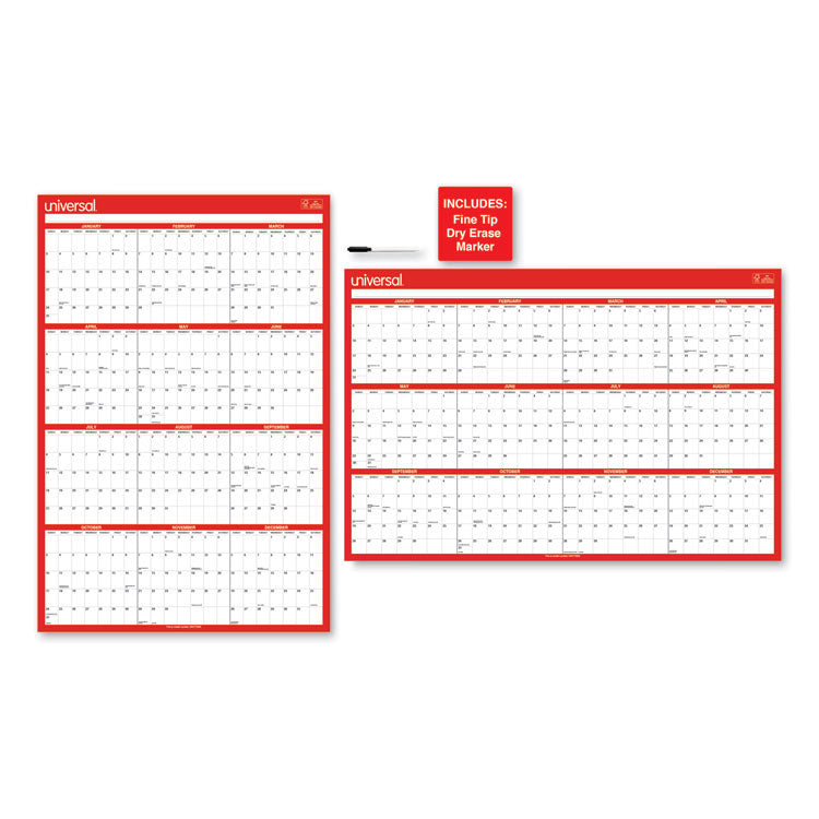 Erasable Wall Calendar, 24 x 36, White/Red Sheets, 12-Month (Jan to Dec): 2026