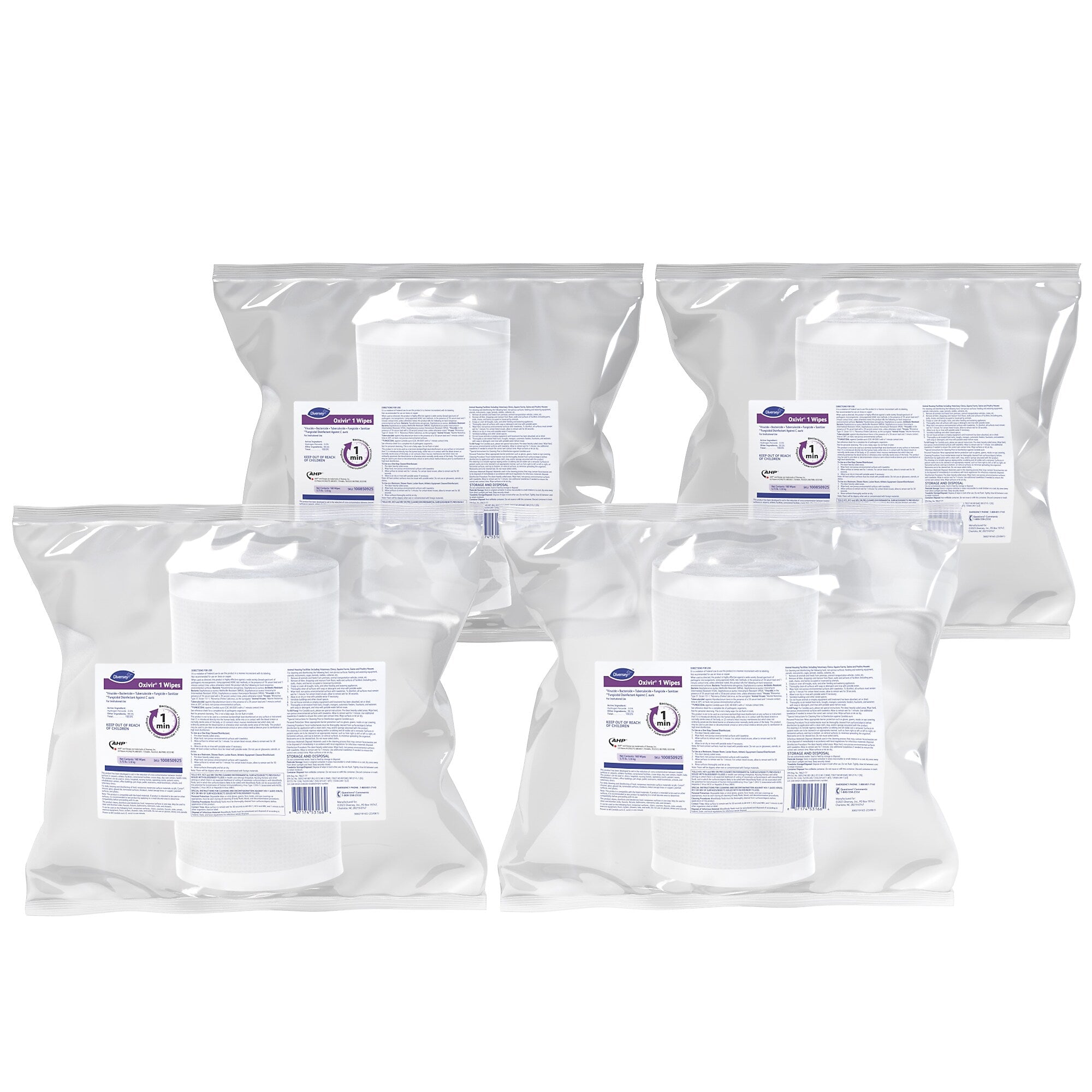 Diversey Oxivir 1 Disinfecting Wipes Refill, 160 Wipes/Container, 4/Carton (100850925)
