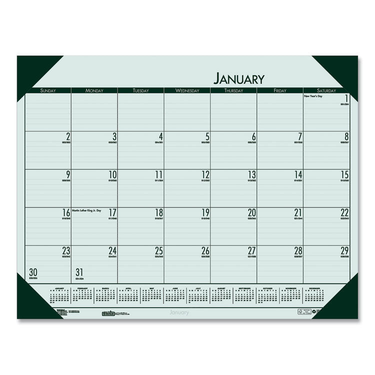 EcoTones Recycled Monthly Desk Pad Calendar, 22 x 17, Green-Tint/Woodland Green Sheets/Corners, 12-Month (Jan to Dec): 2025