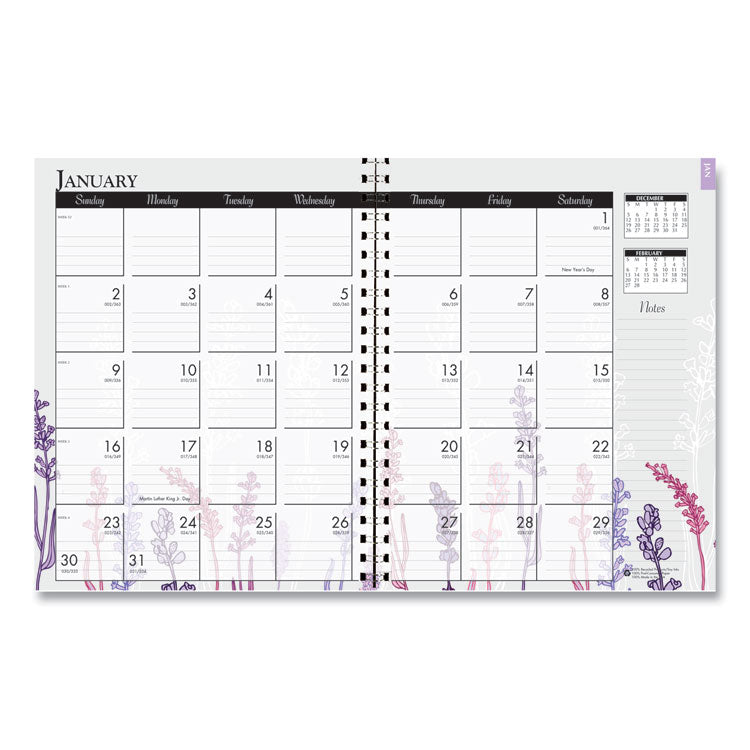Recycled Wild Flower Weekly/Monthly Planner, Wild Flowers Artwork, 9 x 7, Gray/White/Purple Cover, 12-Month (Jan-Dec): 2025
