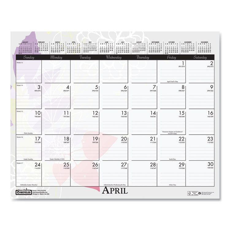 Recycled Wild Flower Wall Calendar, Wild Flowers Artwork, 15 x 12, White/Multicolor Sheets, 12-Month (Jan to Dec): 2025