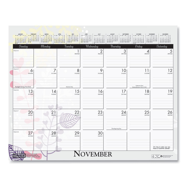 Recycled Wild Flower Wall Calendar, Wild Flowers Artwork, 15 x 12, White/Multicolor Sheets, 12-Month (Jan to Dec): 2025
