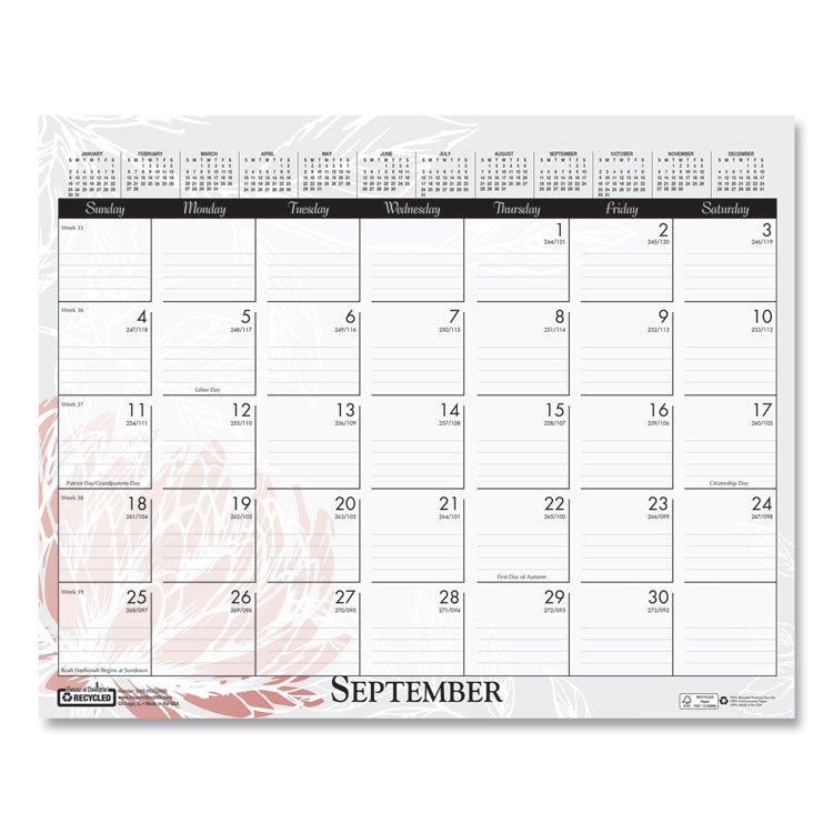 Recycled Wild Flower Wall Calendar, Wild Flowers Artwork, 15 x 12, White/Multicolor Sheets, 12-Month (Jan to Dec): 2025