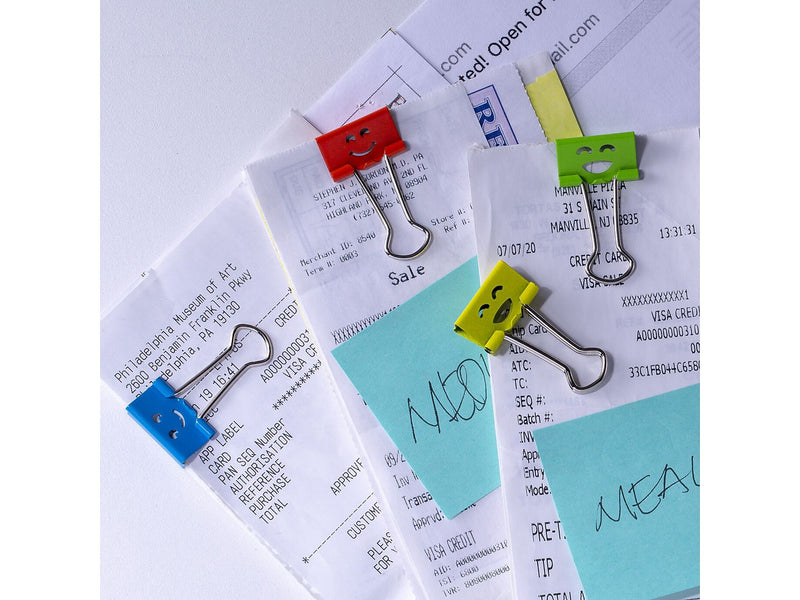 Officemate Smiling Face Small Binder Clips, 0.38" Capacity, Assorted Colors, 42 Clips/Pack (31090)