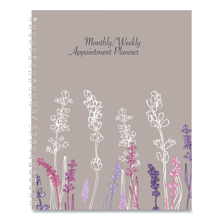 Recycled Wild Flower Weekly/Monthly Planner, Wild Flowers Artwork, 9 x 7, Gray/White/Purple Cover, 12-Month (Jan-Dec): 2025