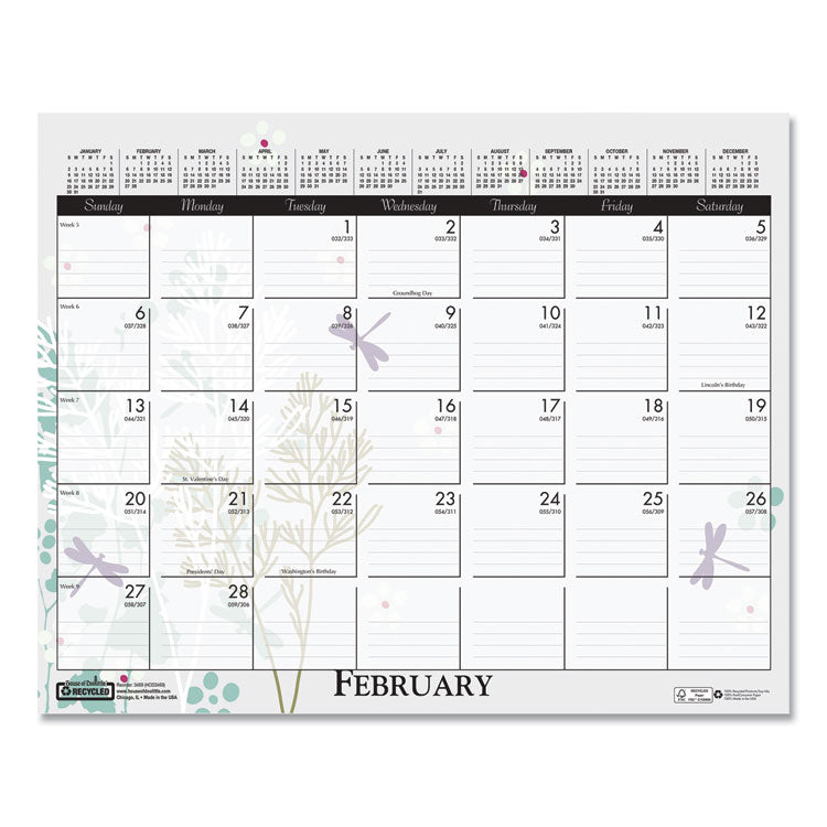Recycled Wild Flower Wall Calendar, Wild Flowers Artwork, 15 x 12, White/Multicolor Sheets, 12-Month (Jan to Dec): 2025