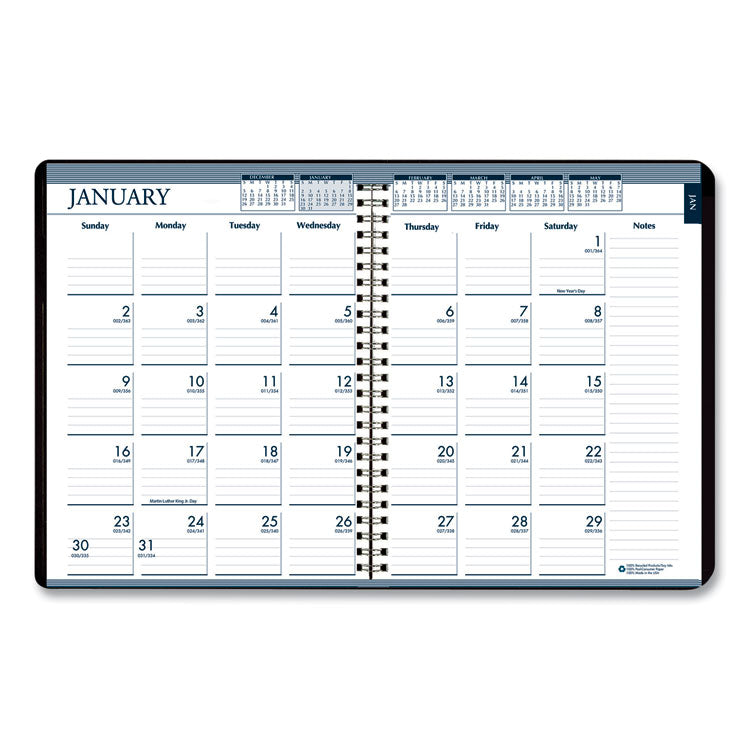 Recycled Monthly Weekly 7 Day Planner, 8.75 x 6.88, Black Cover, 12-Month (Jan to Dec): 2025