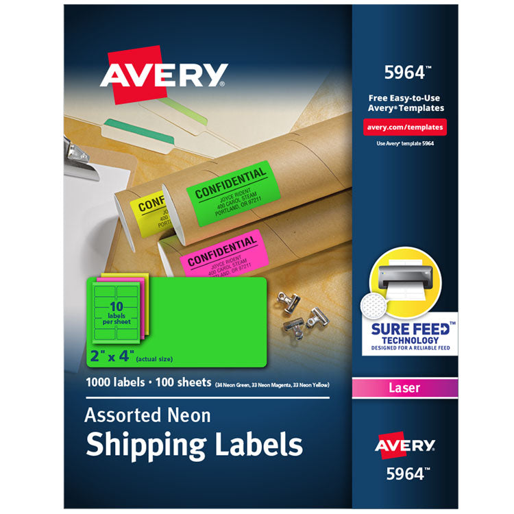 High-Visibility Permanent Laser Id Labels, 2 X 4, Neon Assorted, 1000/box