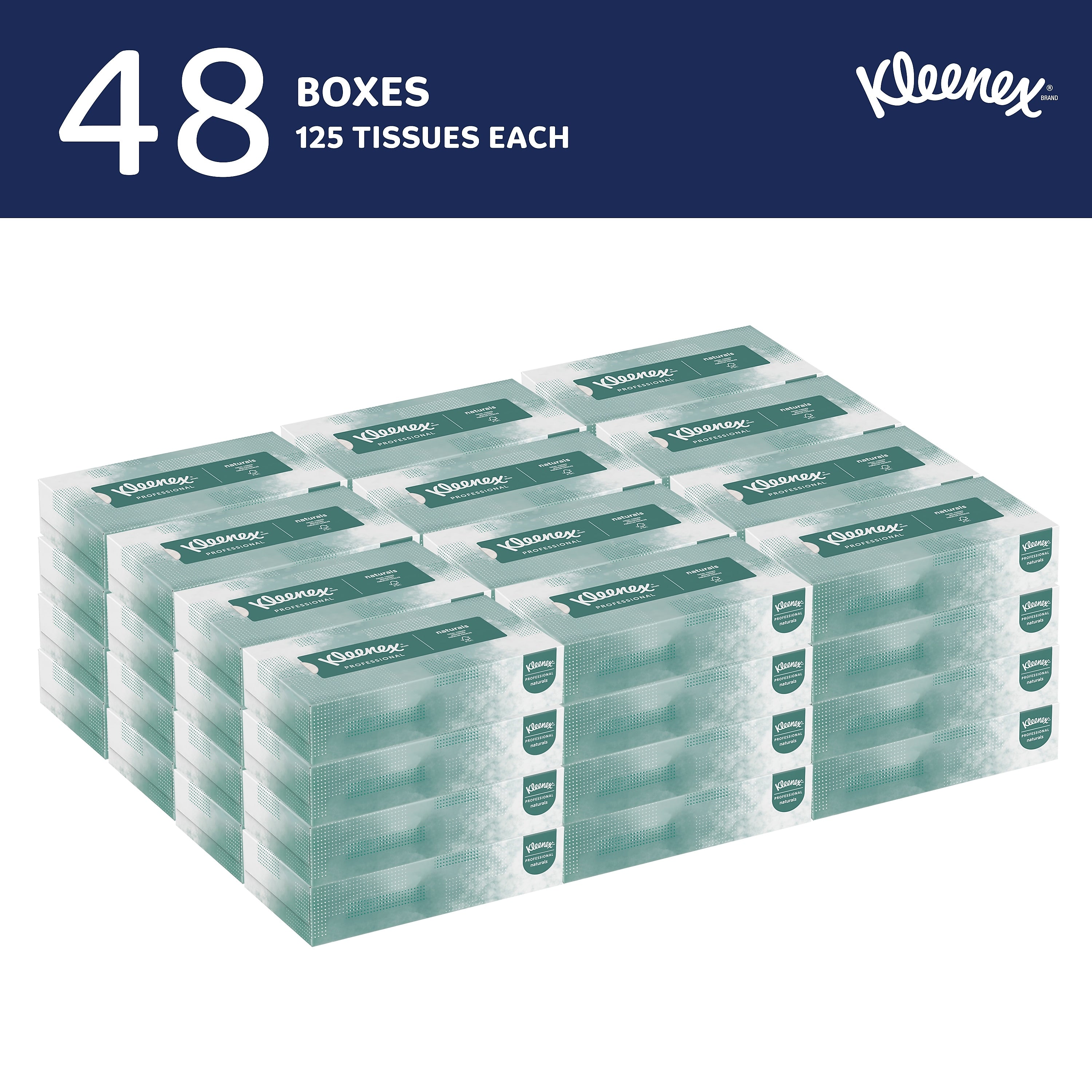 Kleenex Professional Naturals Standard Facial Tissue, 2-Ply, White, 125 Sheets/Box, 48 Boxes/Case (21601)