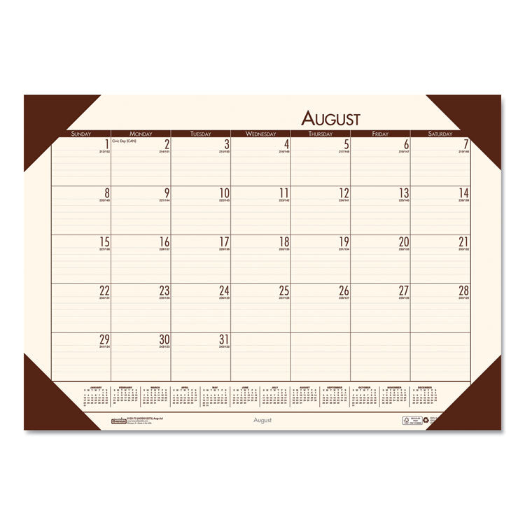EcoTones Recycled Academic Desk Pad Calendar, 18.5 x 13, Cream Sheets, Brown Corners, 12-Month (Aug to July): 2025 to 2026
