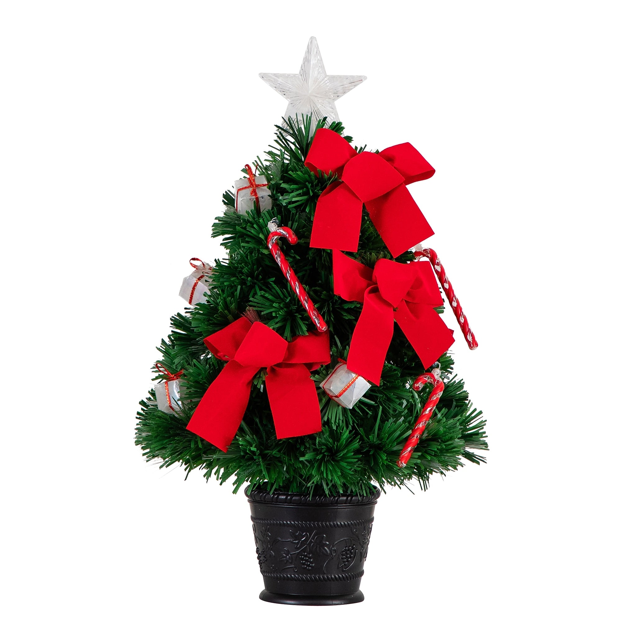 Nearly Natural 24-in Pre-Lit Fiber Optic Classic Star Topped Artificial Christmas Tree with Decorative Planter (T4751)
