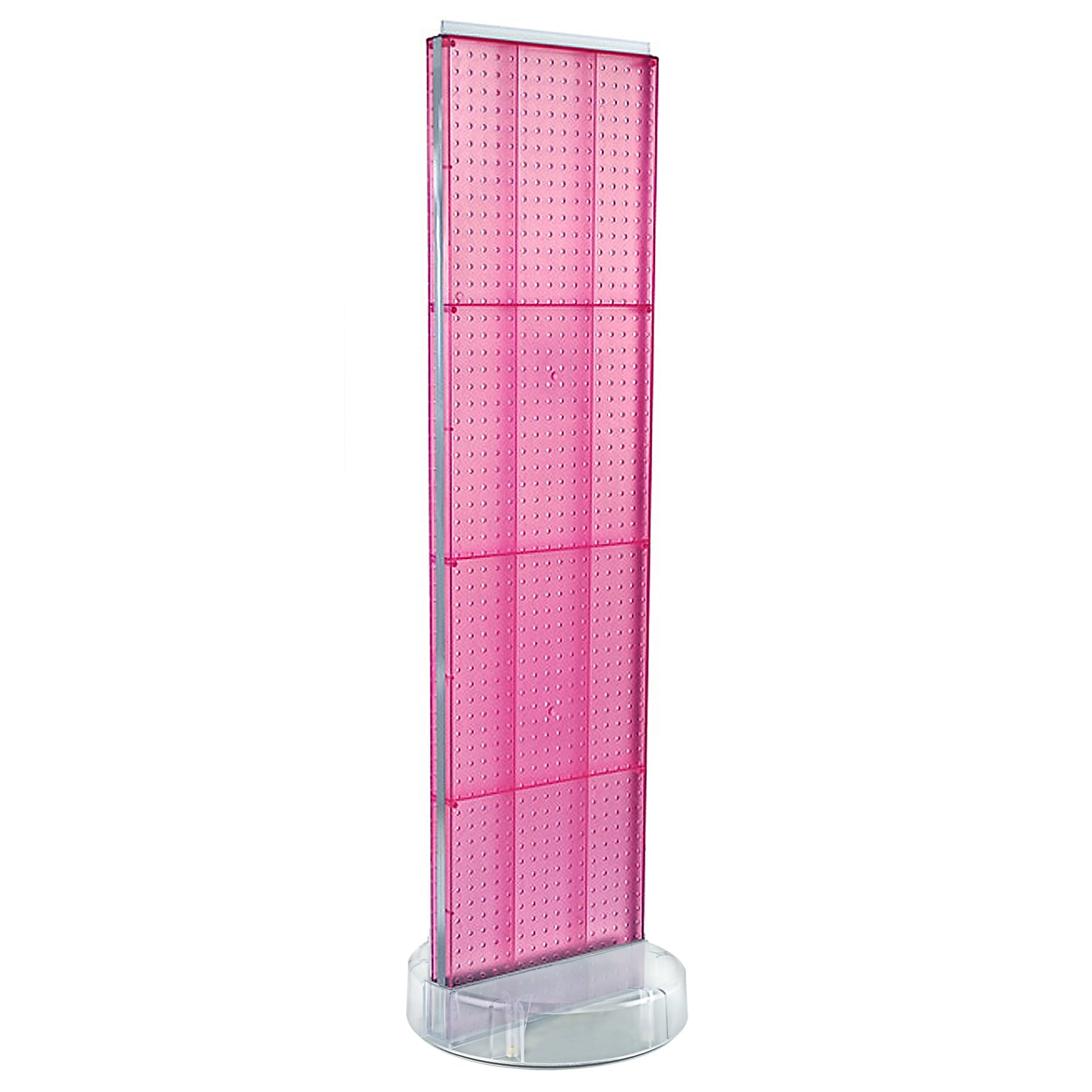 Azar Displays 60”H x16”W Two-Sided Pegboard Floor Display w/ C-Channel Sides on Revolving Round Studio Base, Pink (700788-PNK)