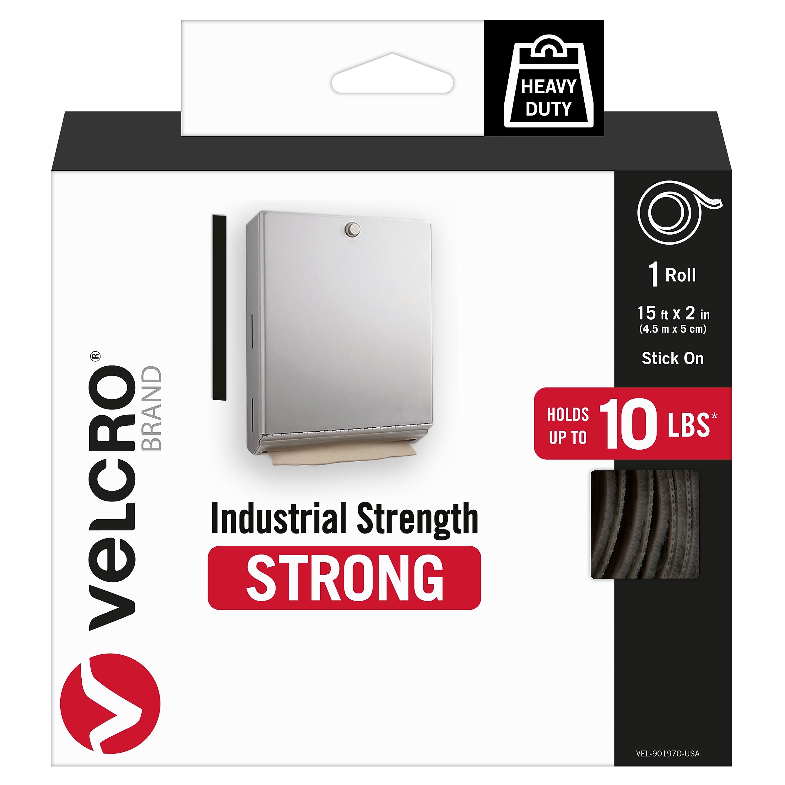 Velcro® Brand Industrial Strength 2" x 15' Hook & Loop Fastener Roll, Black (90197)