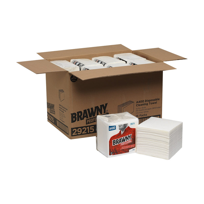 Brawny Professional A400 Cellulose Cleaning Wipers, 13" x 13", White, 800 Wipers/Box, 16/Carton (29215)