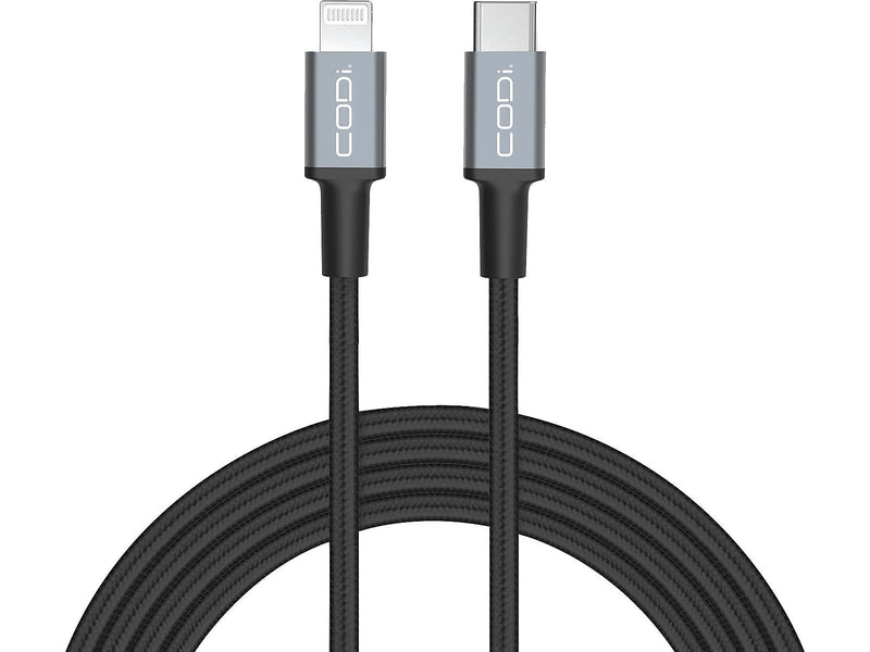 CODi Braided Lightning to USB-C Charging Cable, 6 ft, Black (A01072)