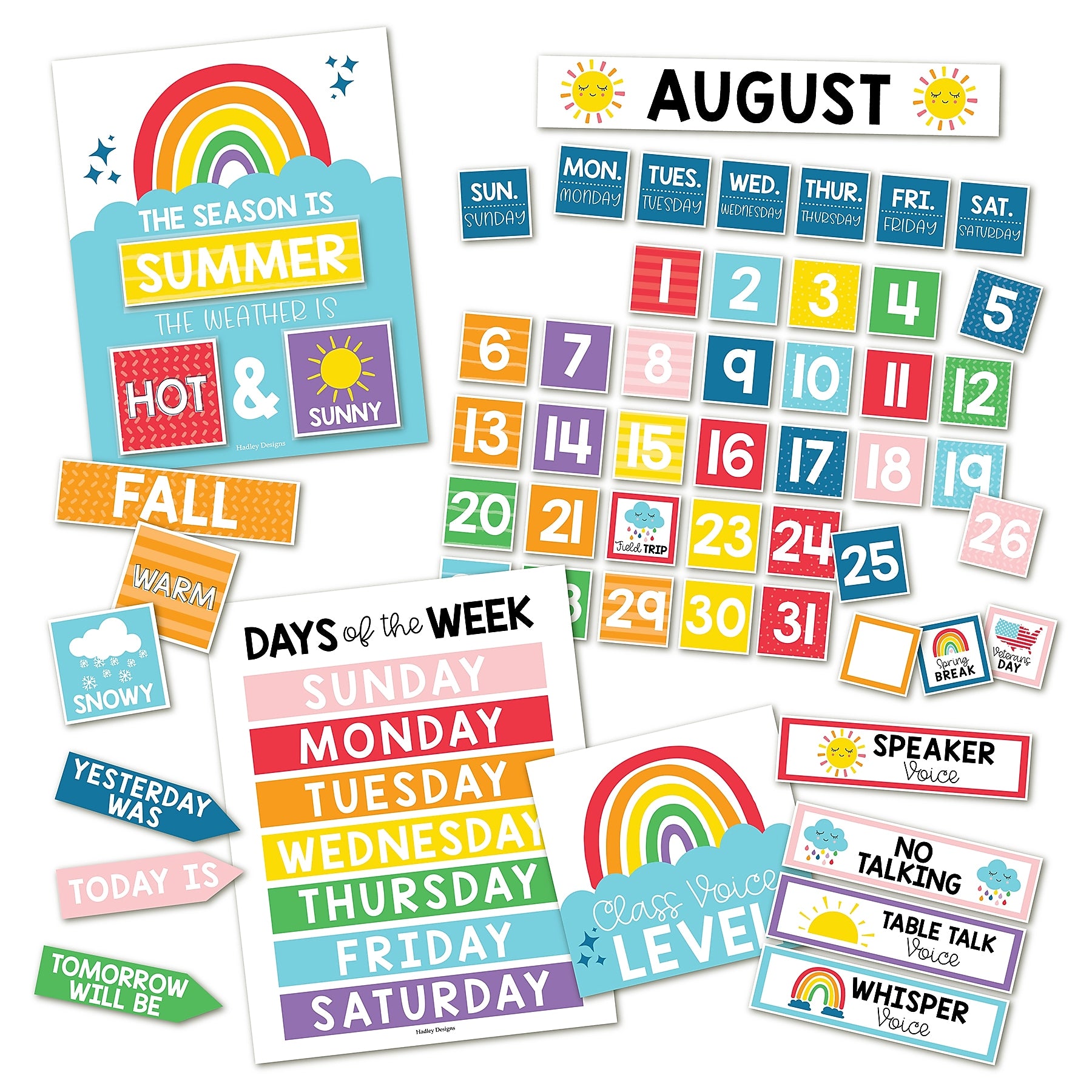 Hadley Designs Rainbow Circle Time Bulletin Board Calendar for Classroom, 100/Set (HDDX004BC7KLB)