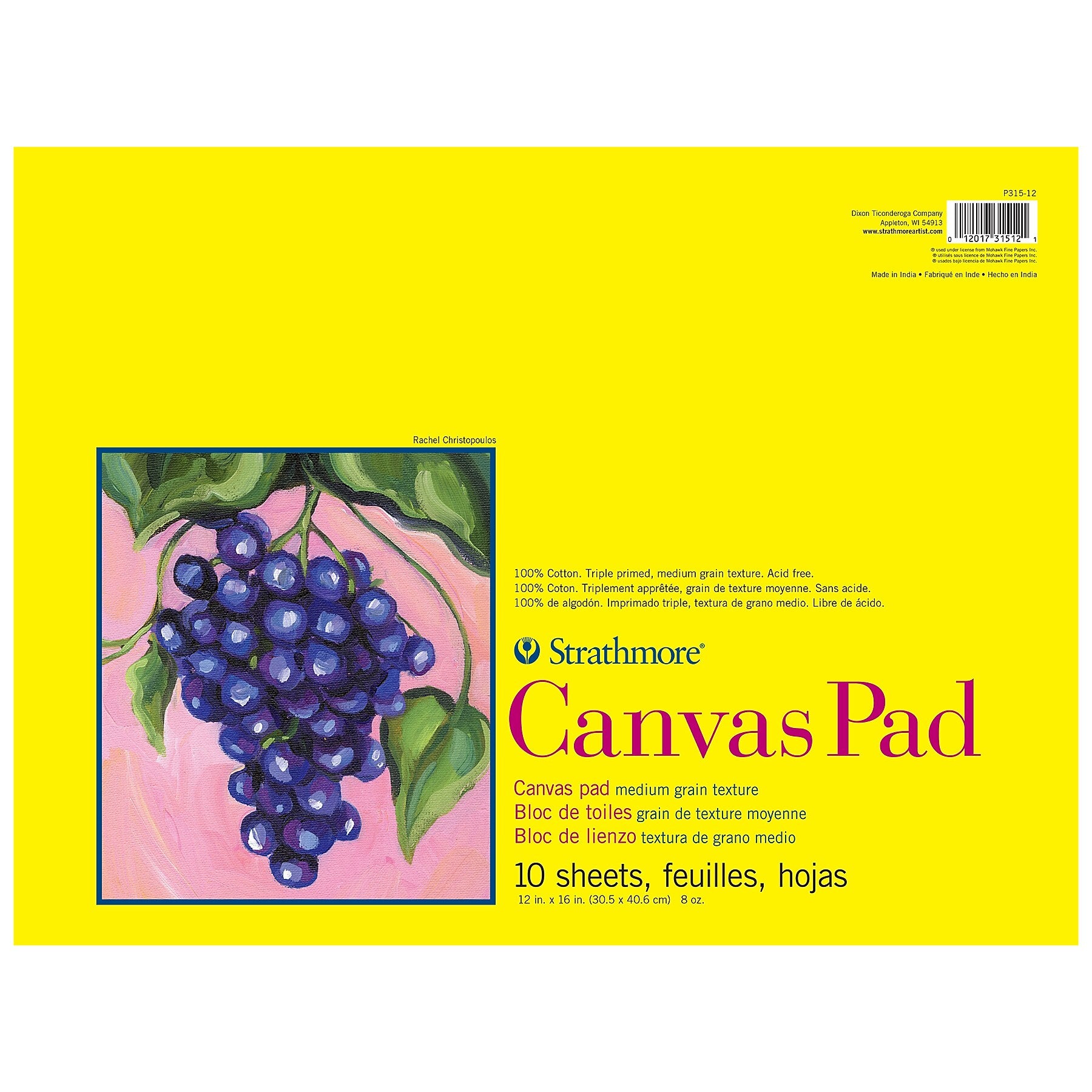 Strathmore 300 Series 12" x 16" Tape Bound Canvas Pad, 10 Sheets/Pad, 2 Pads/Bundle (STTP31512-2)