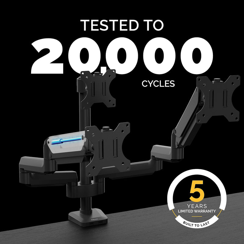 Fellowes Platinum Series Adjustable Triple Monitor Arm, Up to 27" Monitor, Black (8042601)