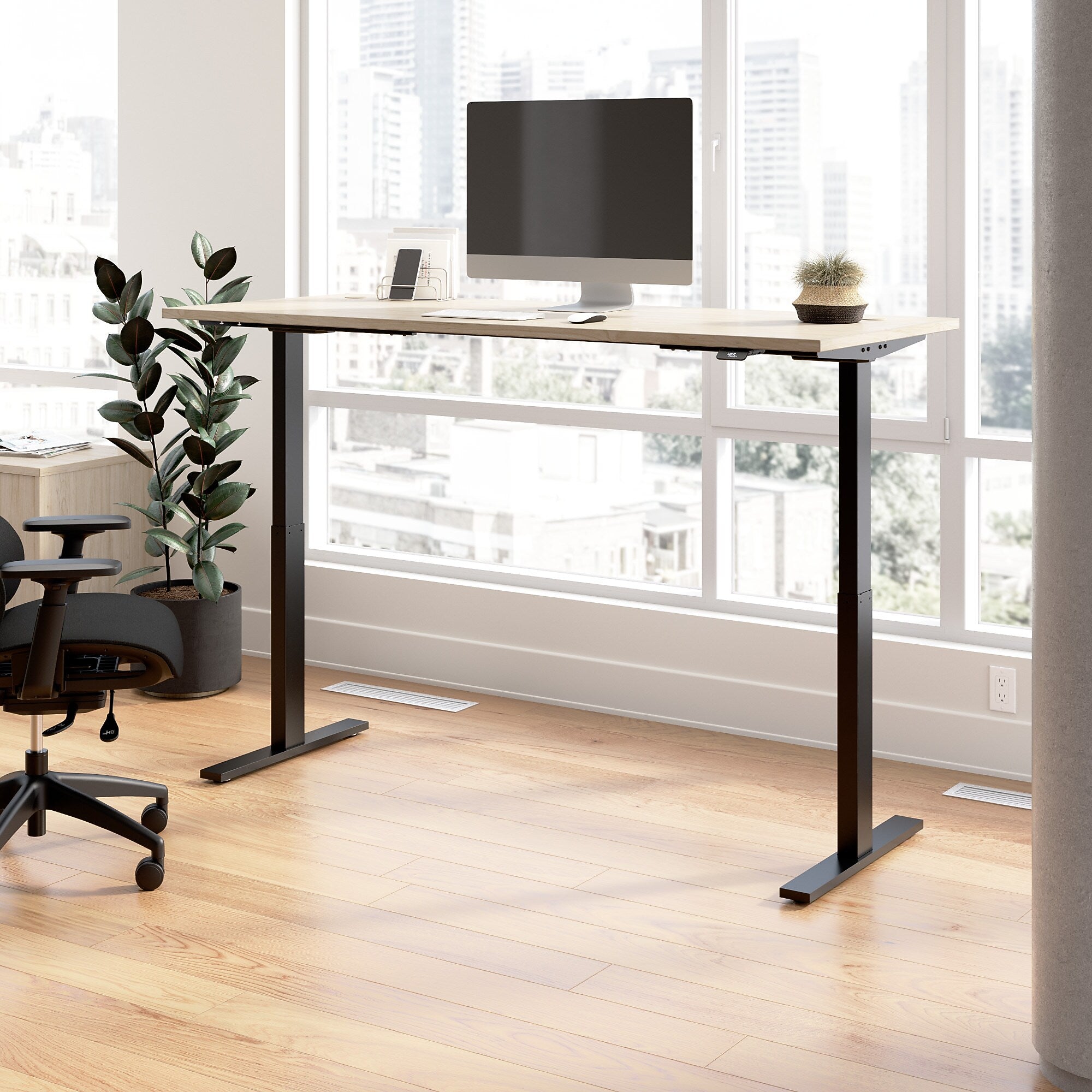 Bush Business Furniture Move 60 Series 72"W Electric Adjustable Standing Desk, Natural Elm/Black Powder Coat (M6S7230NEBK)