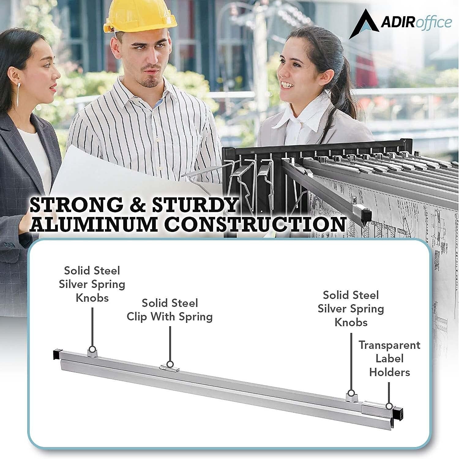 AdirOffice Hanging Clamp Document Holder, 30", Horizontal, Silver Aluminum, 12/Pack (ADI6036--2)