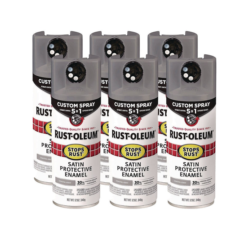 Rust-Oleum Stops Rust 5-in-1 Spray Paint, Satin Coastal Gray, 12 oz., 6/Carton (376872)