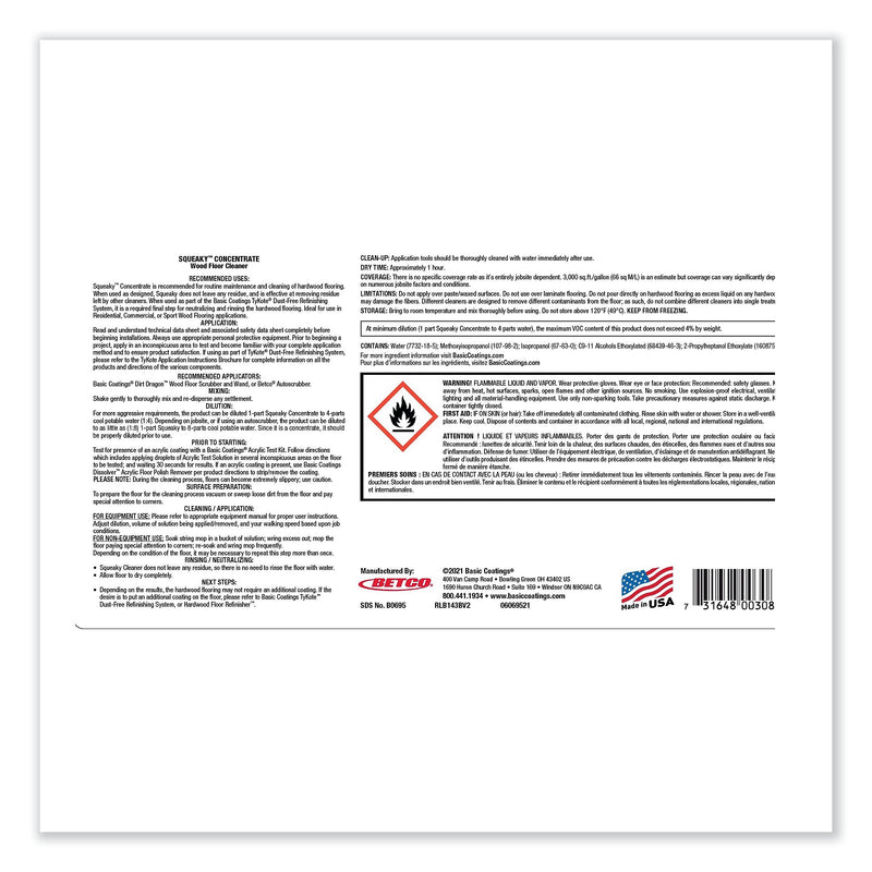 Betco Squeaky Concentrate Floor Cleaner, Characteristic Scent, 1 Gal. Bottle, 4/Carton (BETB06950412)