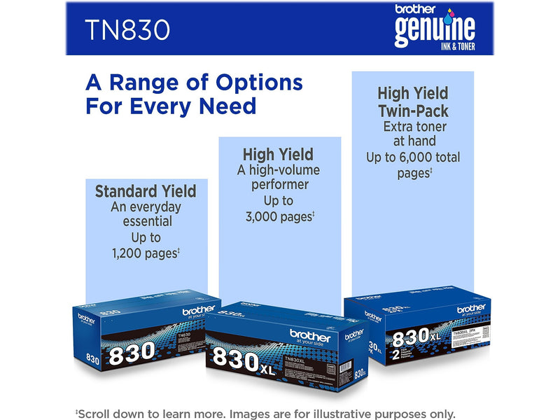 Brother TN830 Standard Yield Black Toner Cartridge, print up to 1,200 pages