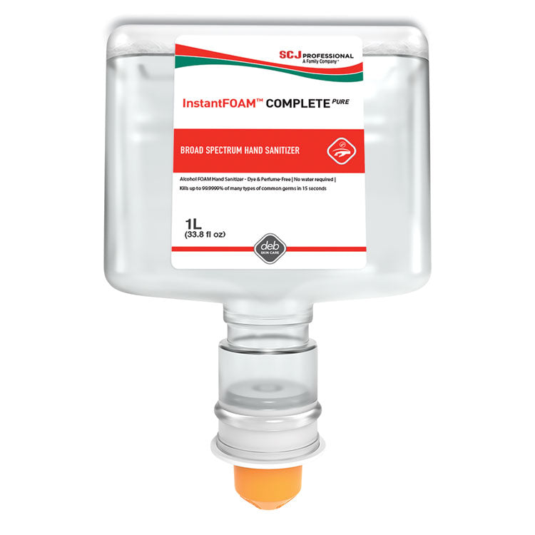InstantFOAM COMPLETE PURE Alcohol Hand Sanitizer, 1 L Refill, Fragrance-Free, 3/Carton