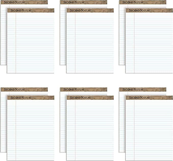 TOPS Second Nature Notepad, 8.5" x 11.75", Wide Ruled, White, 50 Sheets/Pad, Dozen (74880)