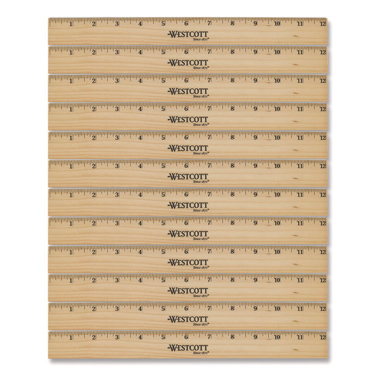 Beveled Wood Ruler, Standard, 12" Long, Natural Hardwood, 12/pack