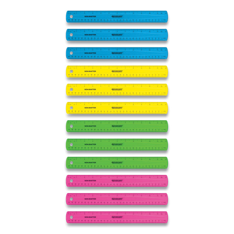 Non-Shatter Flexible Ruler, Standard/metric, 12" (30 Cm) Long, Plastic, Assorted Translucent Colors, 12/box