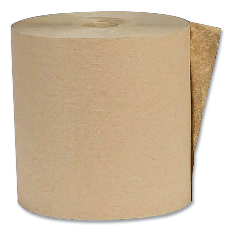 Recycled Hardwound Paper Towels, 1-Ply, 7.88" x 800 ft, 1.6 Core, Kraft, 6 Rolls/Carton
