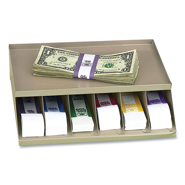 Coin Wrapper And Bill Strap Single-Tier Rack, 6 Compartments, 10 X 8.5 X 3, Steel, Pebble Beige