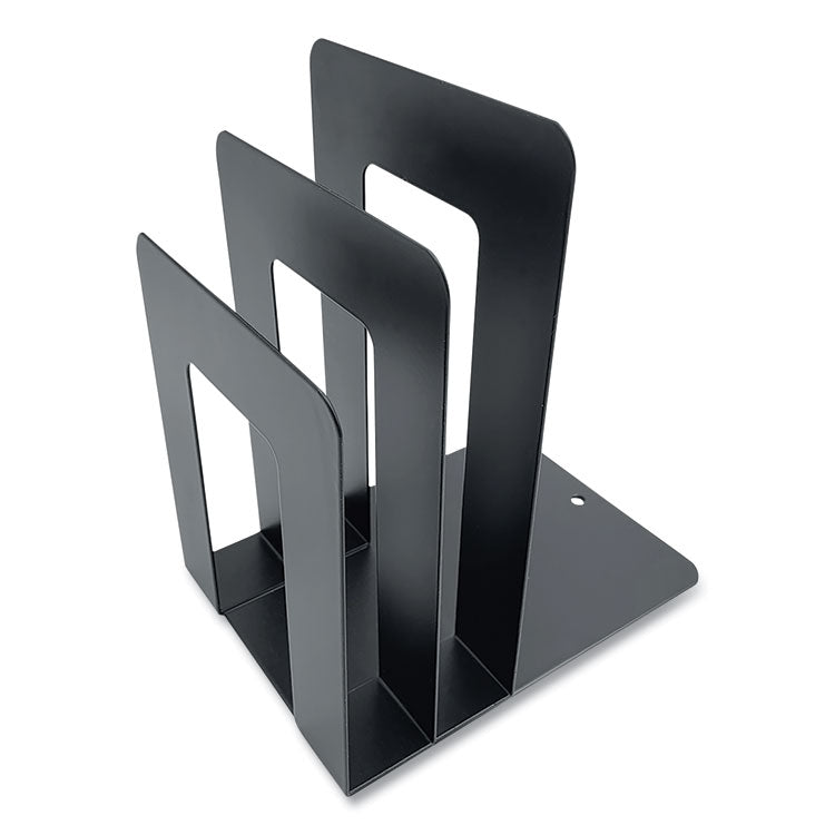 Steel Bookend with Sorter, Contemporary Style, Nonskid Base, 5 x 7 x 8, Black