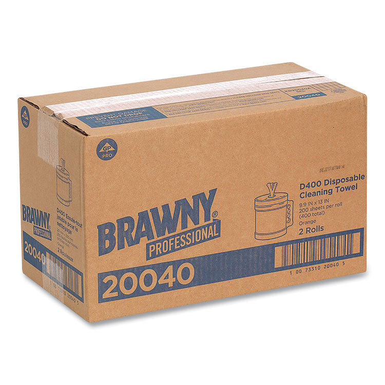 Professional D400 Disposable Cleaning Towel System, 9.9 x 13, Orange, 200 Sheets/Roll with Plastic Bucket