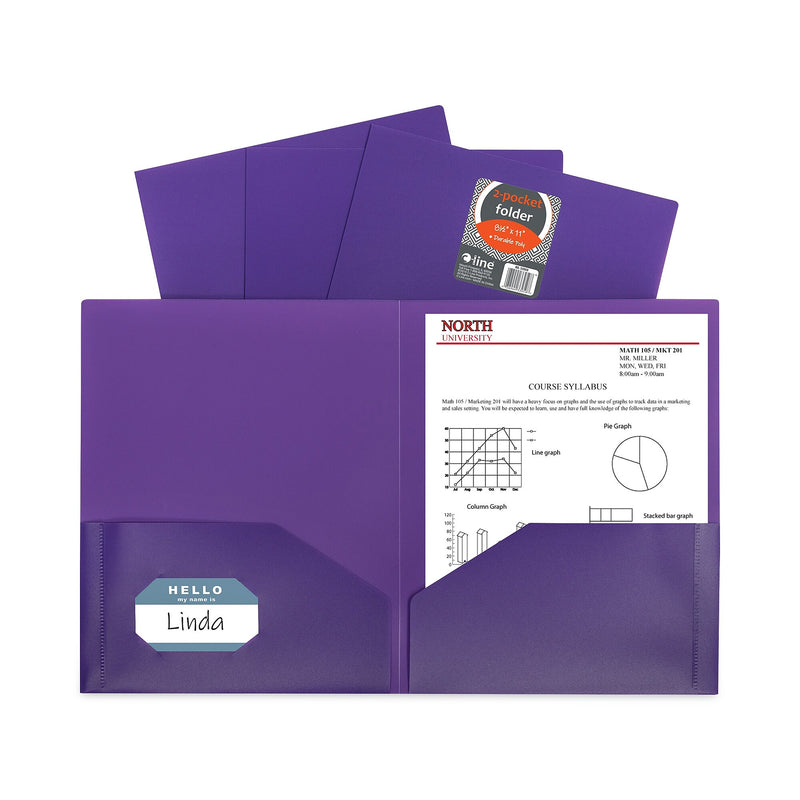 C-Line® Two-Pocket Heavyweight Poly Portfolio Folder, 11 x 8.5, Purple, 25/Box