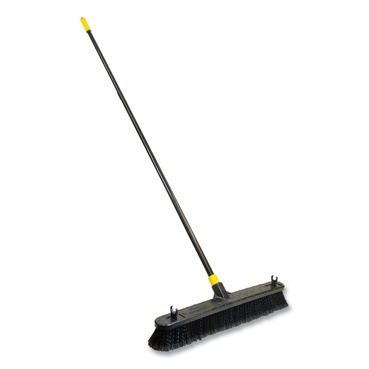 Bulldozer Smooth Surface Pushbroom, Split-Tip Pet Bristles, 24 X 60, Powder Coated Handle, Black/yellow