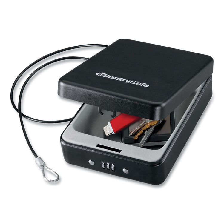 P005C Portable Combination-Lock Security Safe, 0.05 cu ft, 5.9 x 8 x 2.6,  Black