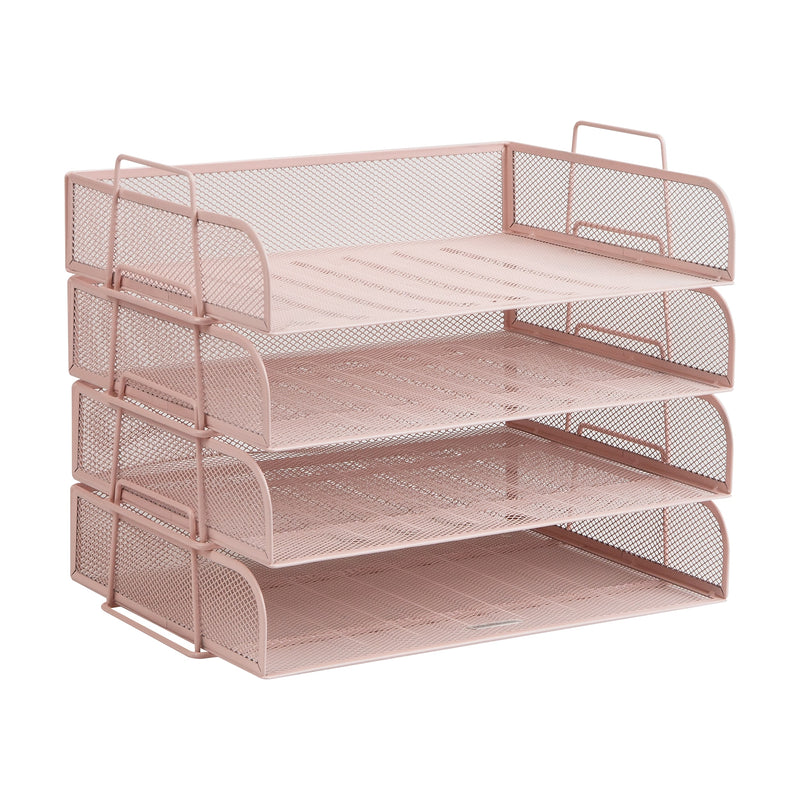 Mind Reader Metal Side Loading Stackable Letter Tray, Pink (DSTACK4-PNK)