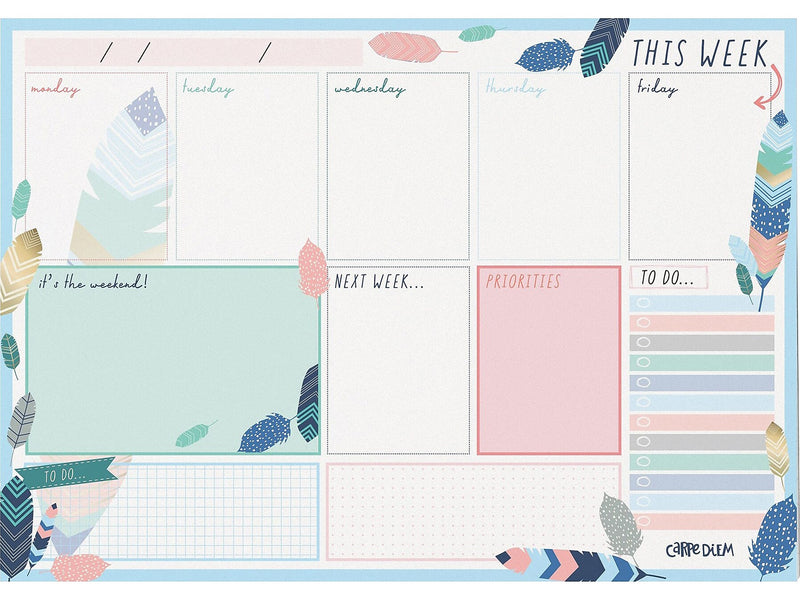 Carpe Diem Feathers 8.3" x 11.7" Weekly Planner, Multicolor, 6/Pack (9219-CD)