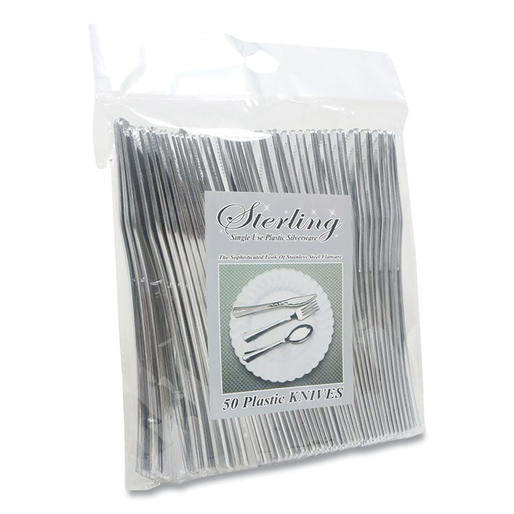 Sterling Heavy-Duty Plastic Cutlery, Heavyweight Knife, Silver, 50/Pack