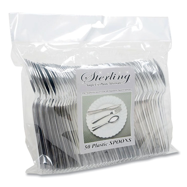 Sterling Heavy-Duty Plastic Cutlery, Spoon, Silver, 50/Pack