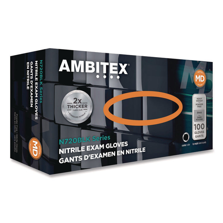 N720 Series Powder-Free Nitrile Gloves, XX-Large, 6 mil Thick, 12" Long, Black, 100/Box, 10 Boxes/Carton